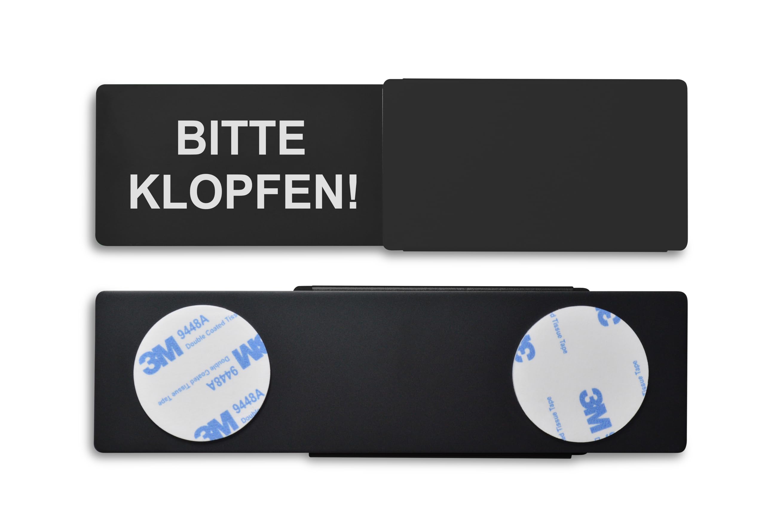 Frei/Besetzt-Schild Style: "BITTE KLOPFEN/BITTE NICHT STÖREN" (schwarz) 175x50mm - Design Made in Germany - Gravierte Buchstaben - Rahmenloses Schild, Metallschieber - 2 Klebepads der Marke 3M