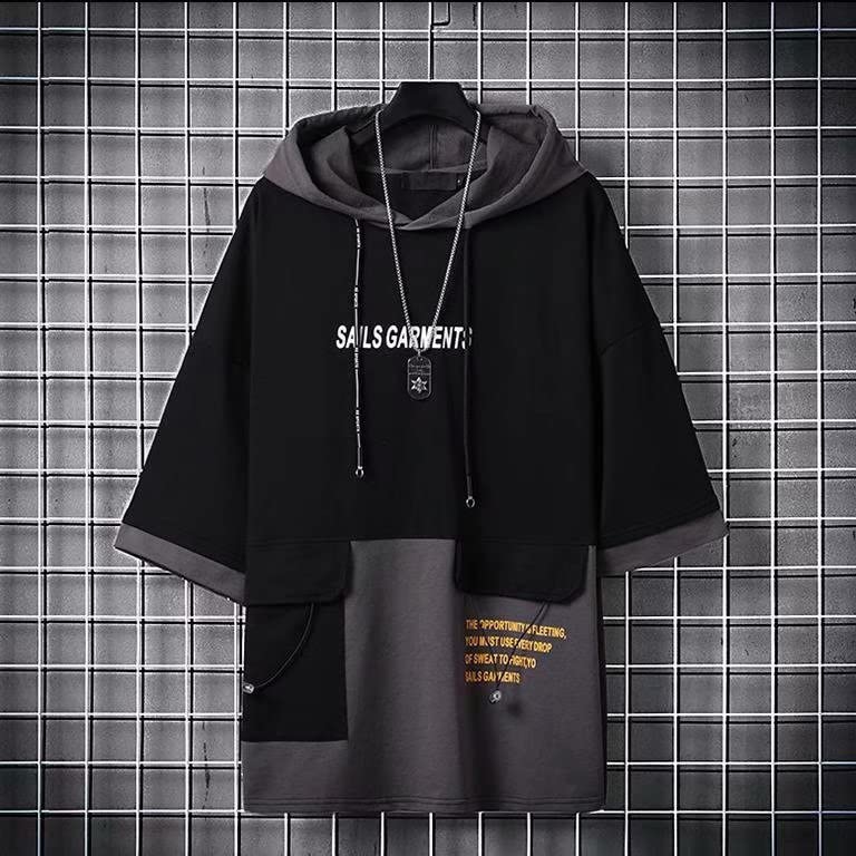 Y2K Women Men Emo Alt Grunge Hooded Shirt Tops, Short Sleeve Korean Casual Streetwear Hoodie Sweatshirt, Spring Summer4