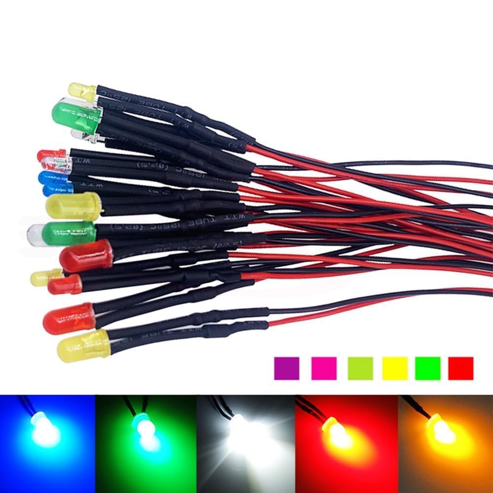 50PCS 12 V 3 mm Diodi a emissione di luci a LED pre-cablati Micro Led Diodi Diffusa Lente Colorata per Modello Assortimento Kit
