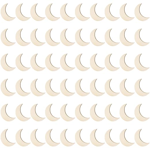 Honbay 50PCS Unfinished Moon Wood Slices Blank Wooden Moon Shaped Embellishments Wood Ornaments for Painting DIY Crafts and Home Decoration