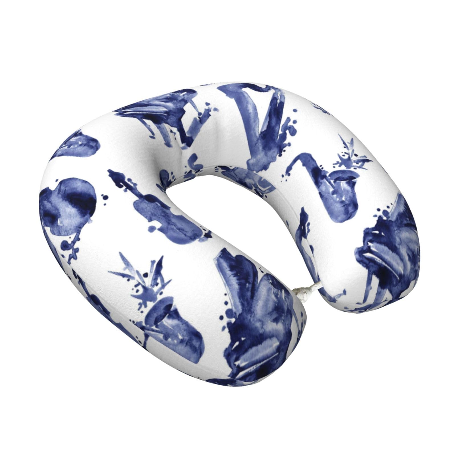LKYMOH Blues Saxophone Piano Cello Bass, Travel Neck Pillow U-Shaped Memory Neck Support Soft Comfortable With Washable Cover For Airplane Car Traveling and Office