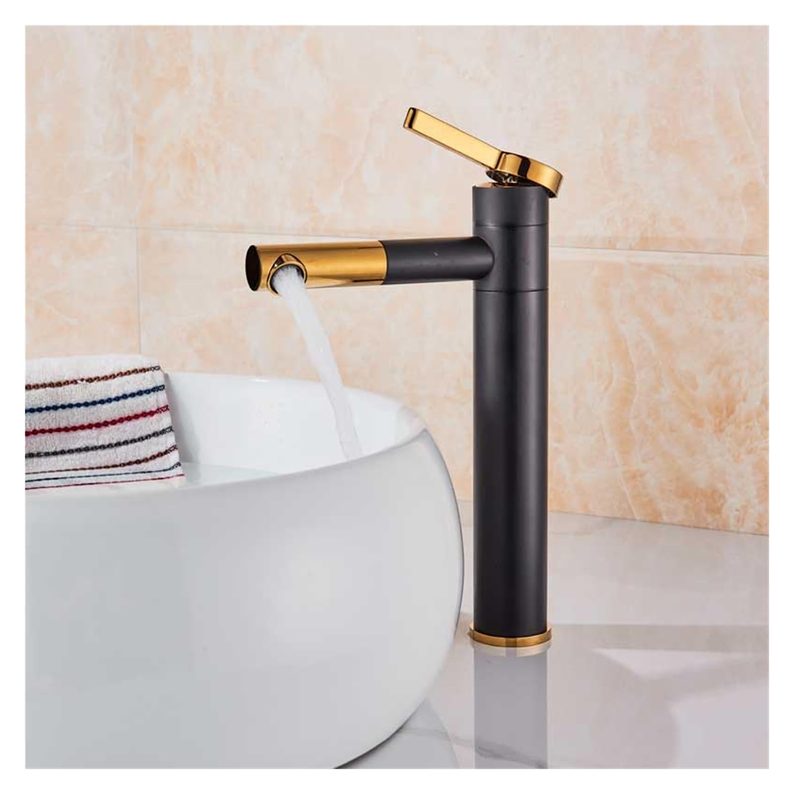 Grifo de lavabo cromado negro monomando giratorio de un orificio para baño alto