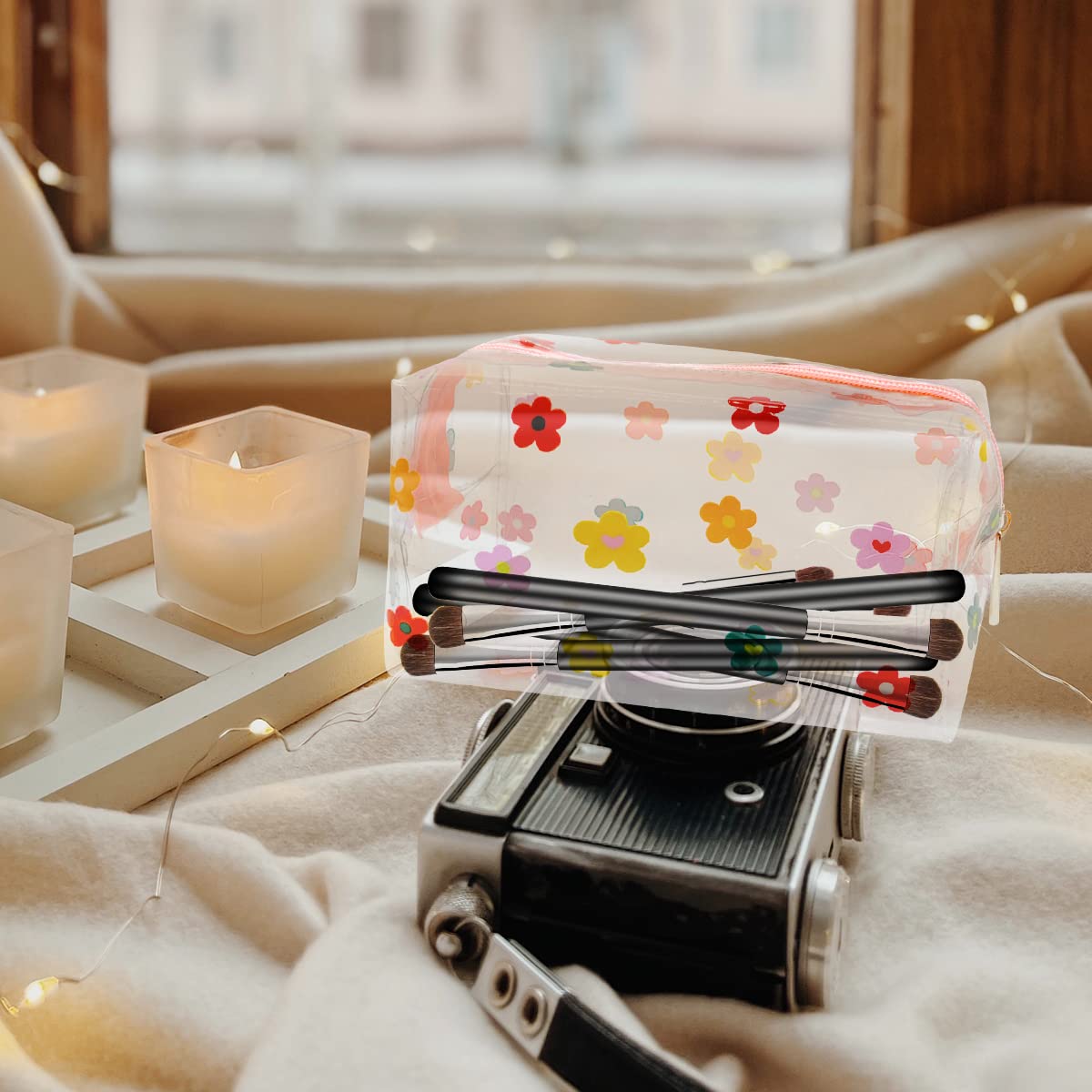 Clear Cosmetic Bag, Jagowa Portable Waterproof Storage Pouch, Cute Floral Pencil Case - Image 4