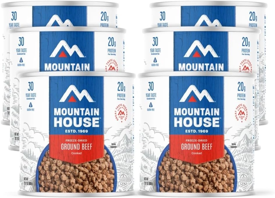Mountain House Ground Beef #10 Can| Freeze-Dried Backpacking & Camping Food| Survival & Emergency Food | Gluten-Free | 6-Pack