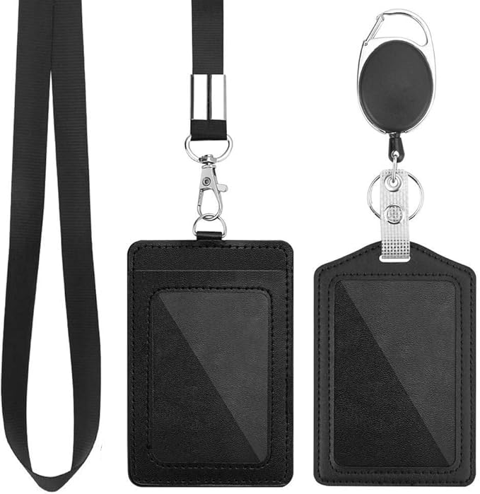 2 Pack Badge Holders, Vertical PU Leather ID Badge Card Holder with 1 Clear ID Window, with