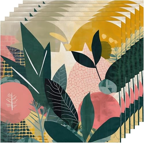 Miniatura 6 de Juego de 4 servilletas de tela de plantas tropicales de 20 x 20 pulgadas, servilletas de tela coloridas con hojas abstractas, lavables,