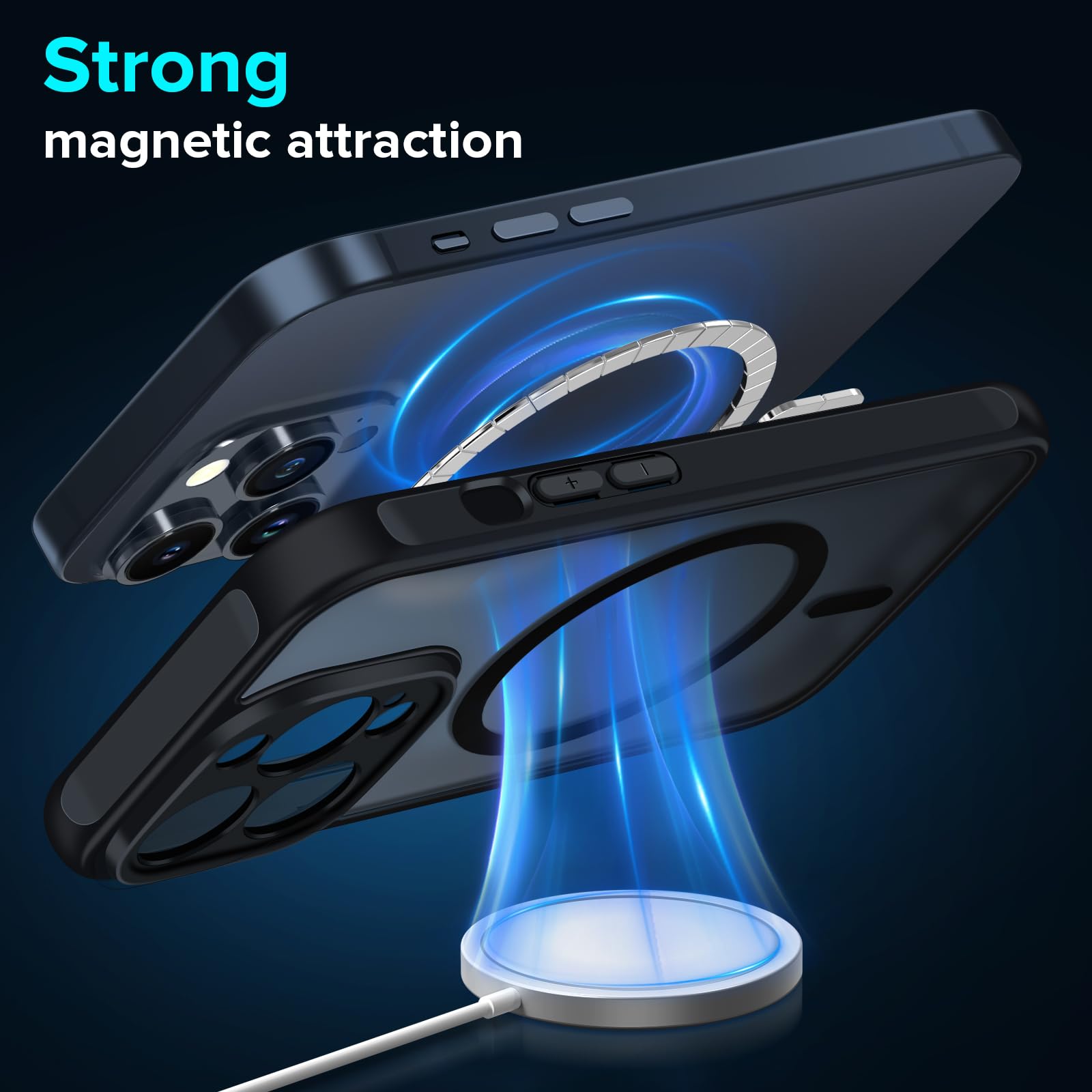 ivoler Magnetyczne etui do iPhone'a 15 Pro 6,1 cala, [kompatybilne z ] z 2 szklanymi ochraniaczami ekranu [odporne na wstrząsy ochrona klasy wojskowej] smukłe, twarde, półprzezroczyste, matowe