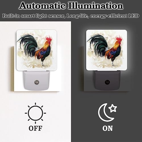 Miniatura 3 de Juego de 2 luces nocturnas con enchufe de gallo de animales, luces nocturnas LED abstractas de gallo, sensor automático del atardecer al amanecer,