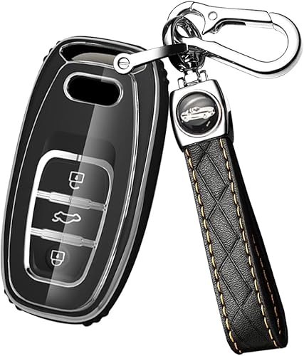 Miniatura 1 de ontto Funda para llave de automóvil compatible con Audi Q5 SQ5 Q3 Q7 Q8 A3 A4 A5 A6 A7 llavero inteligente sin llave con borde plateado negro