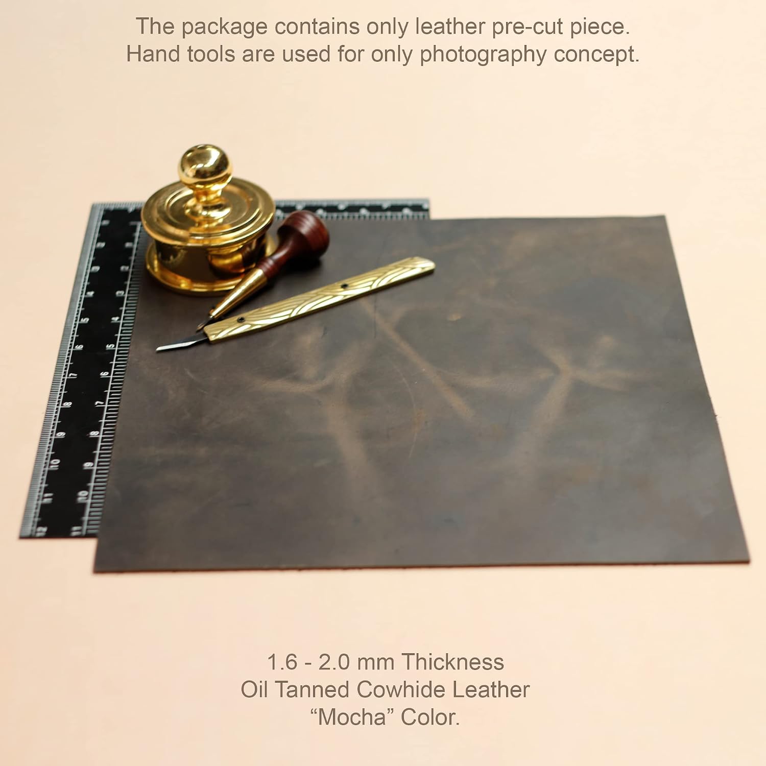 Hand and Leather Craft | Tooling Leather Square 2.0mm Thick Finished Full Grain Cowhide Leather Crafts Tooling Sewing Hobby Workshop Crafting Leather Oil Tan Leather. (Mocha, 12"x24")