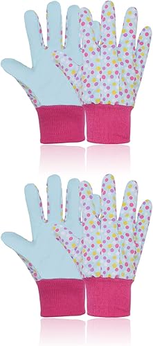AIGEVTURE 2 pares de guantes de jardinería para niños de 5 a 8 años, guantes de trabajo de patio para niños, guantes de jardín de seguridad suaves