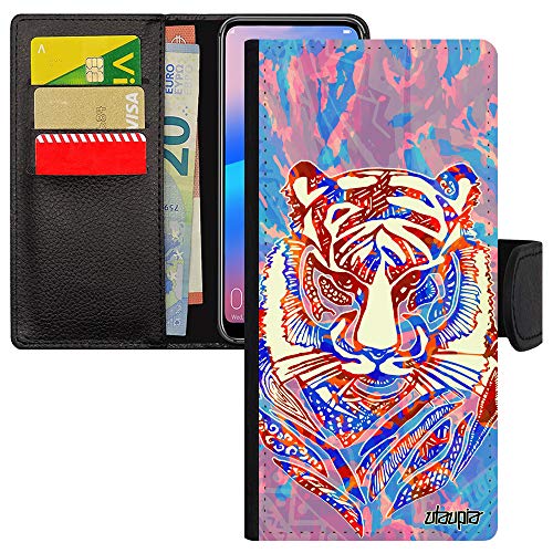 Coque Samsung S21 antichoc avec étui portefeuille motif tigre aztèque