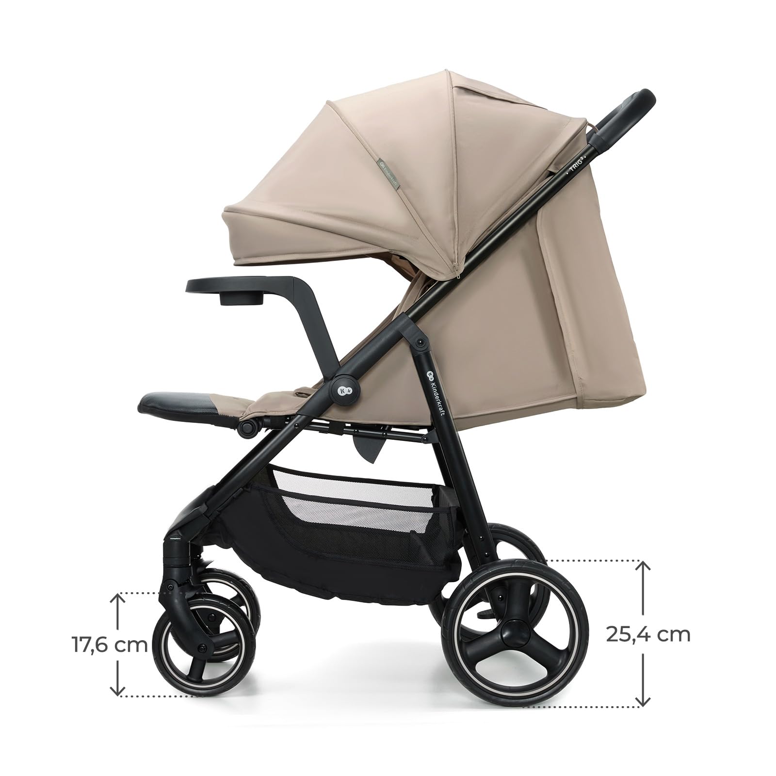 Kinderkraft TRIG 3 con vassoio, Passeggino 22 kg, CLICK & FOLD, Beige