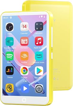 MP3 Player with Bluetooth and WiFi Oilsky 80 GB 4 Inch 1080P Touchscreen MP4 Player Android 9.0 Portable MP3 Music Player with Spotify Audible Deezer (Yellow)