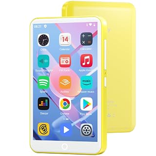 Reproductor MP3 con Bluetooth y WiFi, Oilsky 80GB 4'' 1080P Pantalla táctil de MP4, Android 9.0, Reproductor Portátil de Música MP3 con Spotify, Audible (Amarillo) - Amazon product rated Grade A