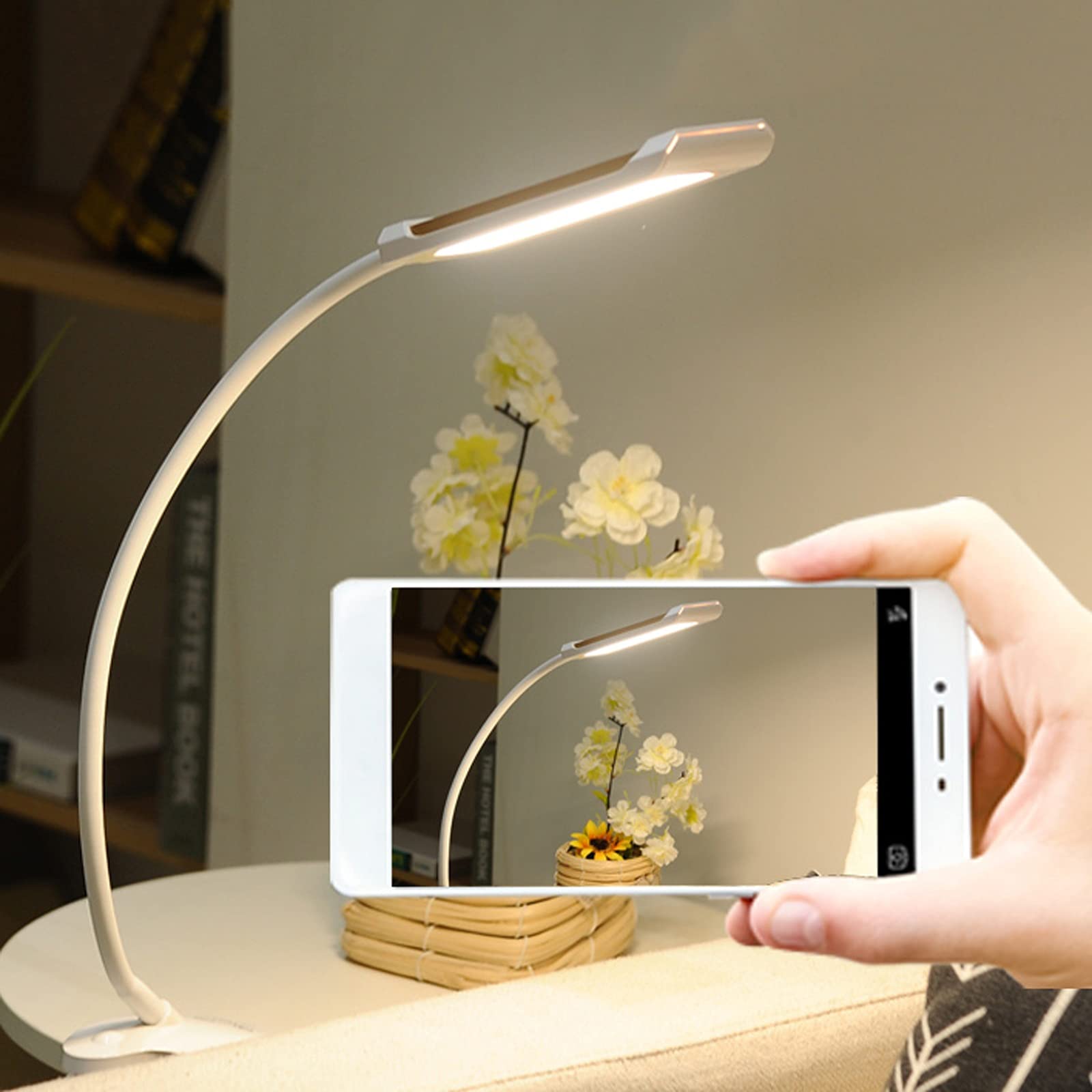 Schreibtischlampe Dimmbare LED-Schreibtischlampe 10W Clip auf Licht Schlafzimmer Nachts Leselampe, 5 Ebenen des Dimm- und Farbeinstelles, Berührungssteuerung, Silber / Schwarz Leselampe Tischlampe ( C