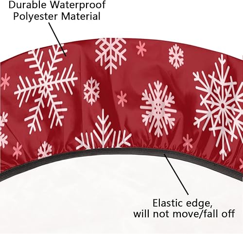 Miniatura 5 de Mantel redondo elástico de copo de nieve de Navidad para picnic de invierno Navidad, Papá Noel, mesa redonda impermeable para decoración de Navidad