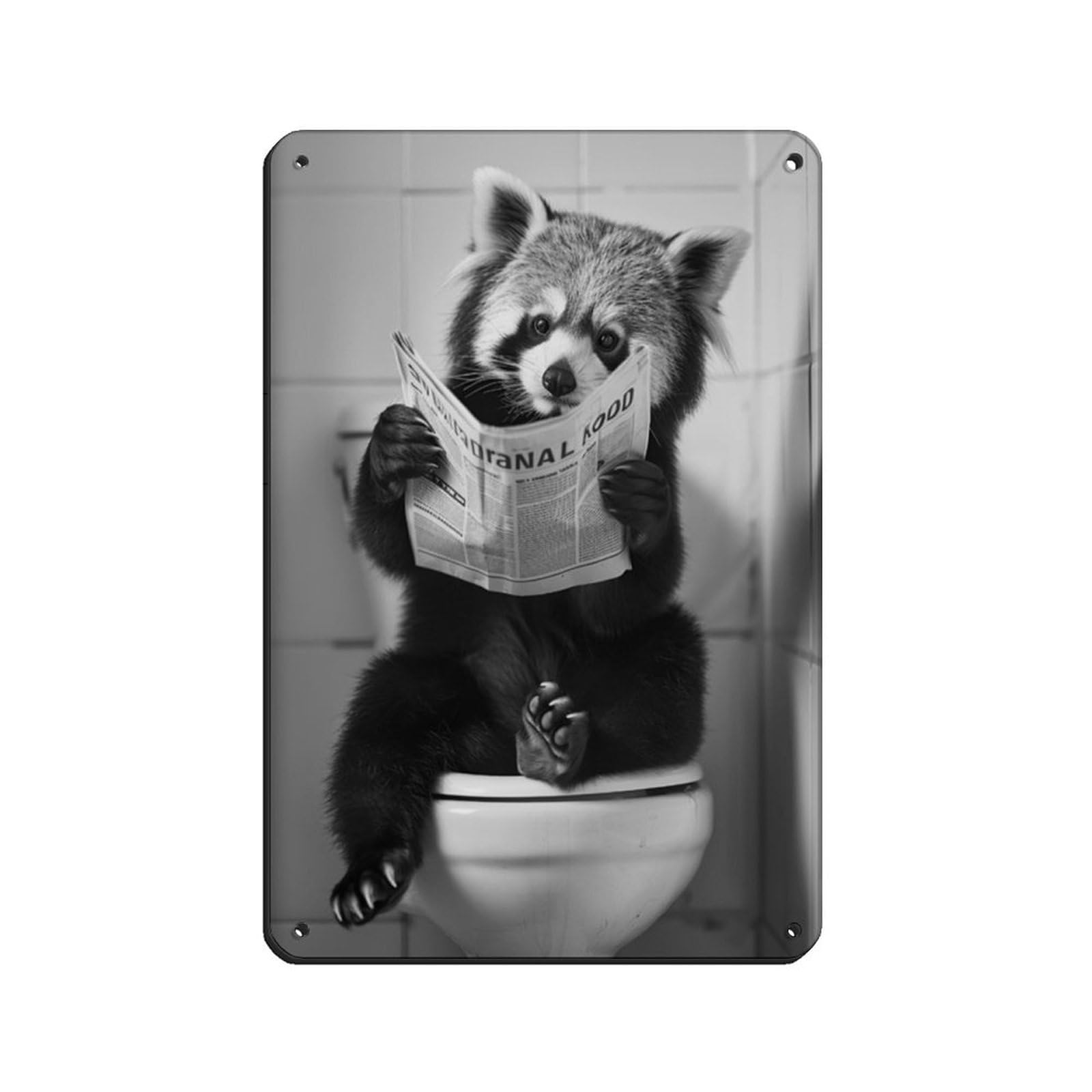Red Panda Sitting on The Toilet Reading A Newspaper (2) Tin Sign Vintage Metal Pub Club Cafe Bar Home Wall Art Decoration Poster Retro 8x12inch(20x30cm)