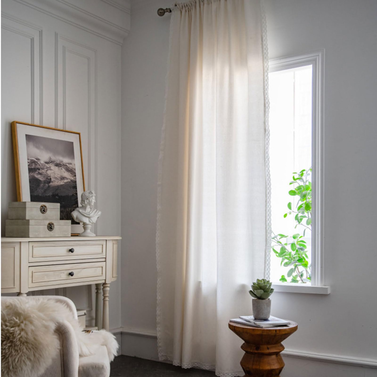 Dostear Voile Curtains for Windows Net Curtains Light Filtering Blackout Curtains Thermal Insulated Bedroom white edge rod 150x260cm