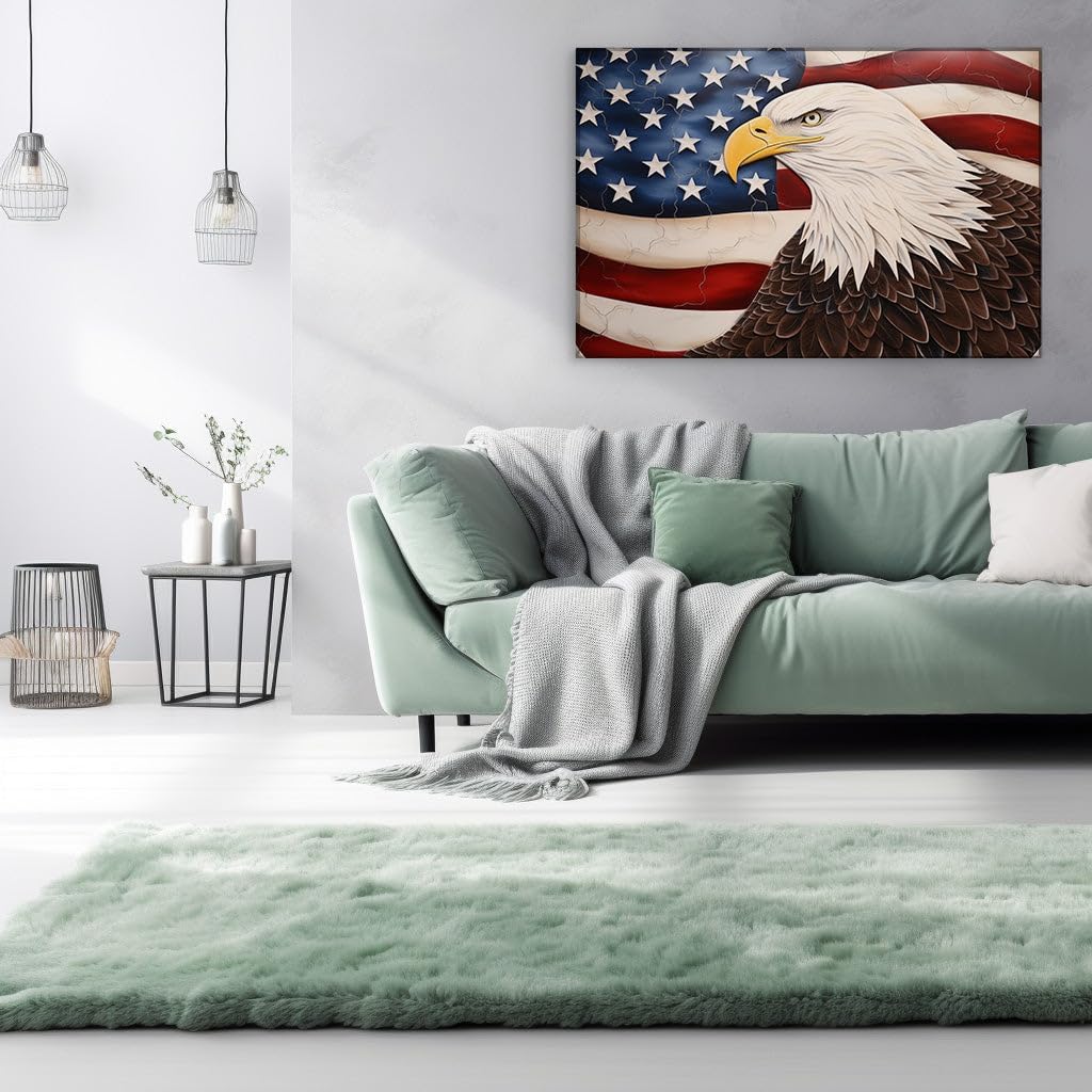 Canvas for Living room. Eagle's Gaze: Patriotic Prowess Painted on Walls of Freedom, 27 x 18 inch Canvas Wall Art - Ready to Hang - 69x46 cm (27x18 inch)