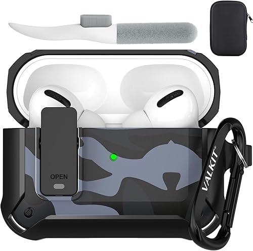 Valkit Funda para Airpods Pro para hombres con cerradura, serie armadura militar de cuerpo completo AirPod Pro con llavero Cool Air Pod Pro funda