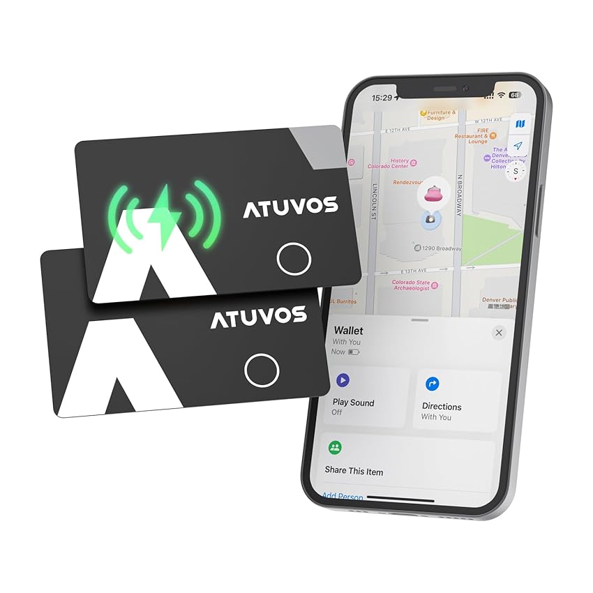 ATUVOS Air Tag Card Ricaricabile Wallet Tracker 1.6mm 2 Pezzo, Smart Tag compatibile con Apple Dov'è (solo iOS, Android non supportato), Bluetooth Localizzatore per Valigie, Portafoglio, Borse,Bagagli