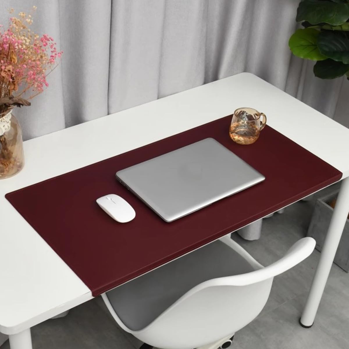 Tapete de escritorio con bloqueo de bordes, grande, impermeable, de piel sintética, con protector de bordes, antideslizante, para oficina, hogar, trabajo, estudio, escritura (gris, 60 x 40 cm)