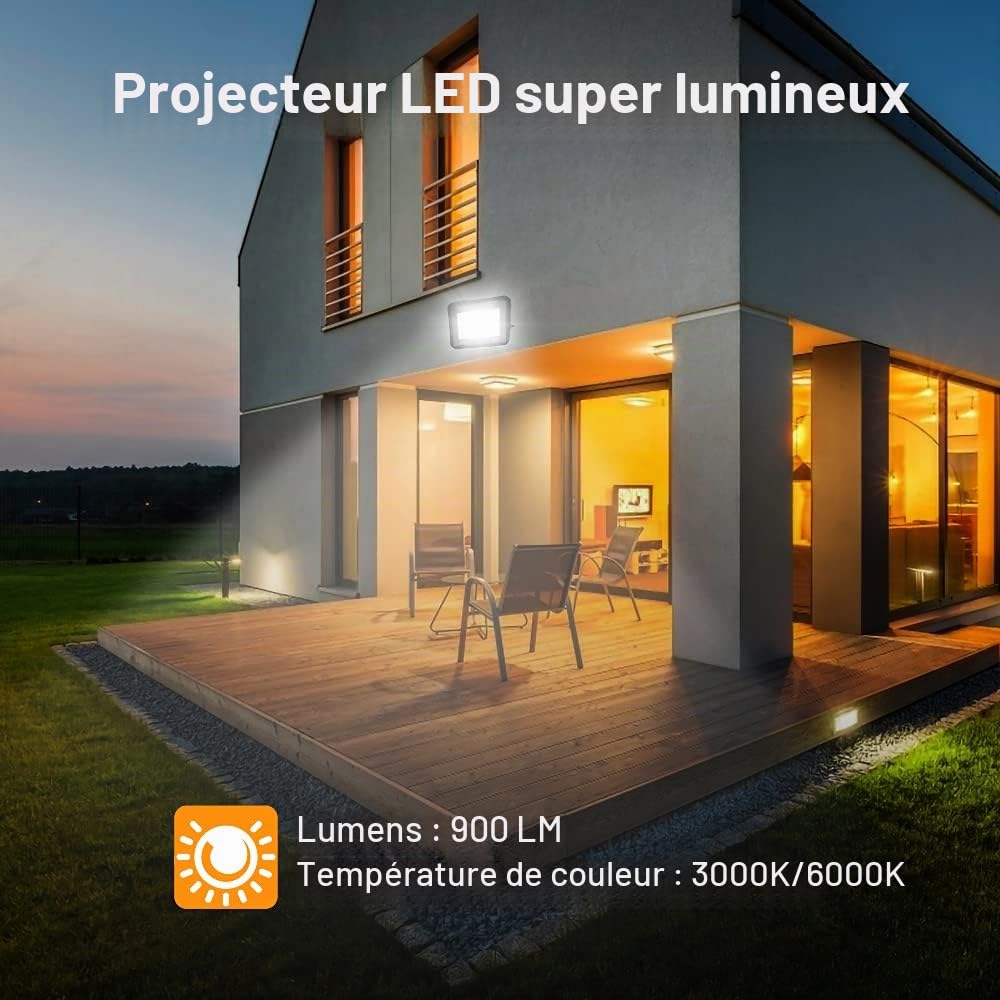 10W Projecteur LED Extérieur 10 Pièces, 900LM Super Lumineux, Étanche IP66, Projecteur Projecteur Blanc Froid 6000K, Projecteur Extérieur pour Jardin, Cour, Garage, Terrain de Sport