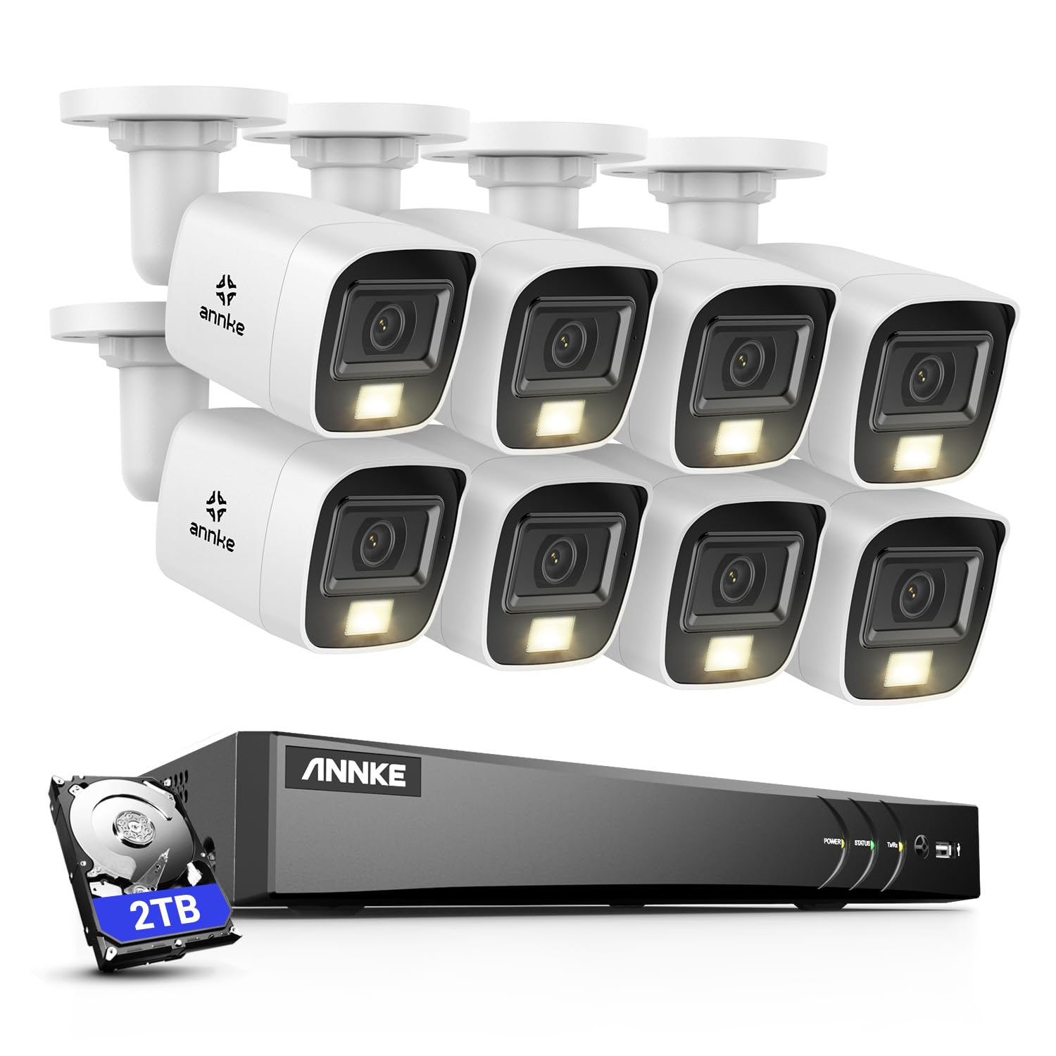 ANNKE 4K kamera do monitoringu zewnętrznego, zestaw 8 kanałów DVR z inteligentnym rozpoznawaniem ludzi i rozpoznawaniem pojazdu, 8 x 8 MP analogowy monitoring z kolorowym widokiem w nocy, dysk twardy