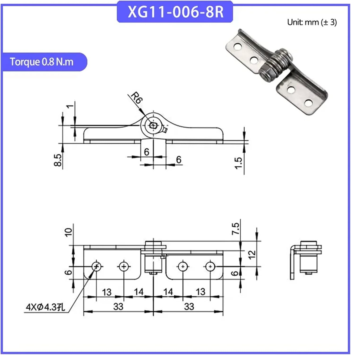 Adjustable Torque Pivot and Free Stop Positioning Hardware Accessories Hinge 1Pcs(XG11-006-8R 0.8N.m)