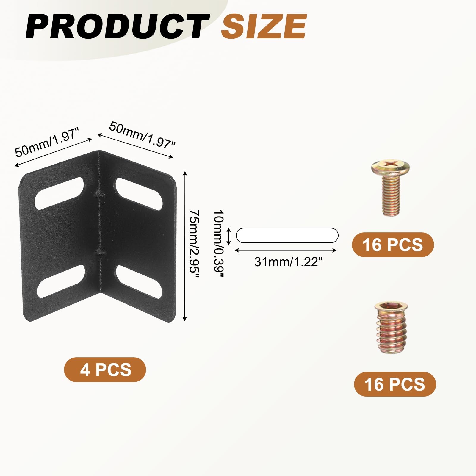 QUARKZMAN 4 Pezzi Staffe Angolari 2.95" Carbon Steel L-Bracket Nero | Supporto Angolare Staffa Giunto Angolo Retto, Con Viti, Per Scaffalature In Legno Mobili
