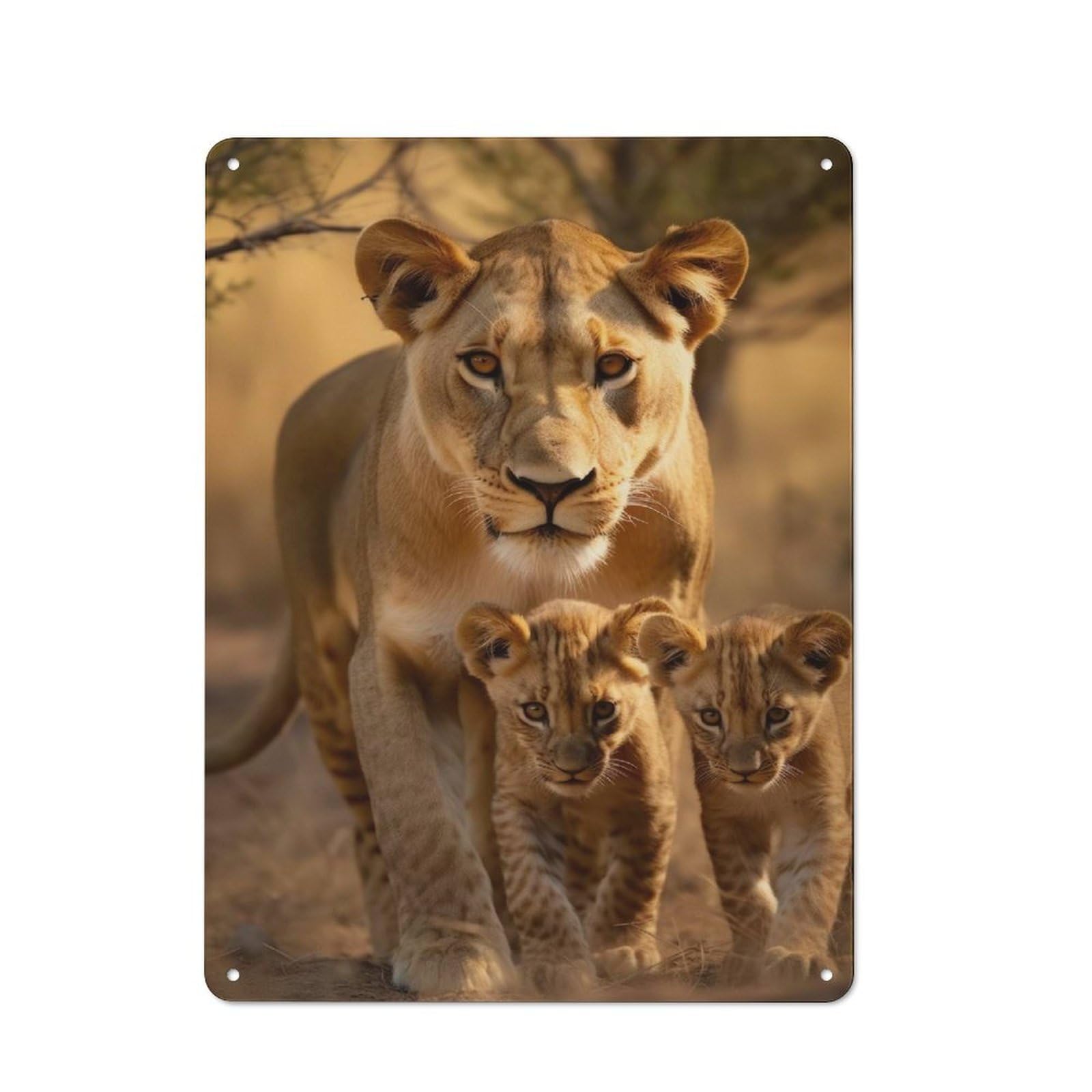 Junmoney Style Metal Plaque 40X30cm With Lioness With Cubs For Pub Or Café, Vintage Decor, For Metal Sign Collectors, For Vintage Wall Decor Fans