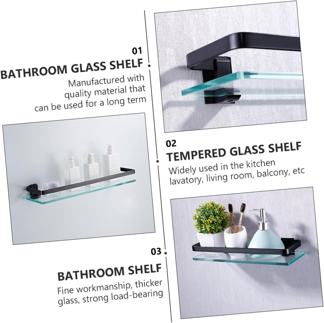 PRETYZOOM Wall Mounted Bathroom Glass Shelf Single Layer Tempered Glass Storage Rack Stylish Home Organizer for Easy to Install Accessories