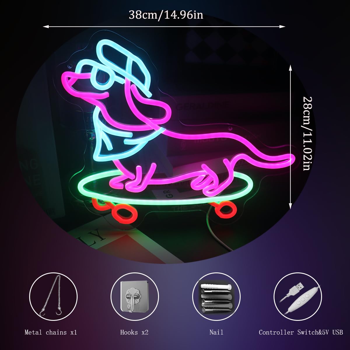 Wiener Dog Skateboarding Neon Sign for Kids Room Game Room - Wiener Dog Skateboard LED Wall Art, regalo divertente per gli amanti dei cani