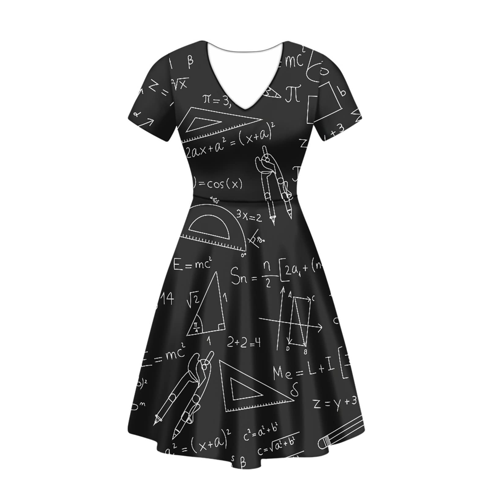 POLEROColorful Dog Paw Dresses for Women V-Neck Dress for Casual Short Sleeves Midi Dresses