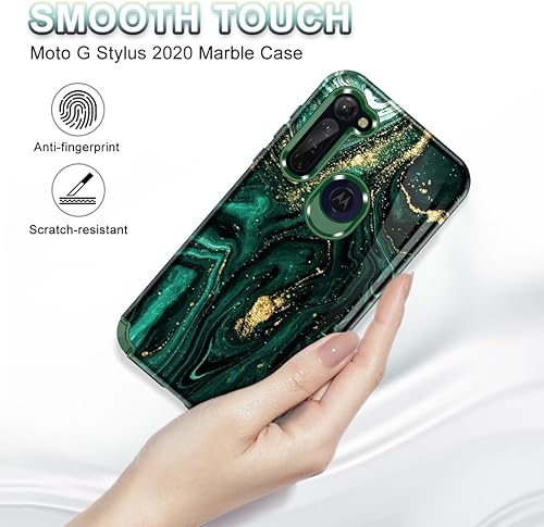 Miniatura 3 de Btscase Funda para Moto G Stylus 2020, resistente de tres capas de mármol, a prueba de golpes, cuerpo completo, policarbonato duro y TPU suave,