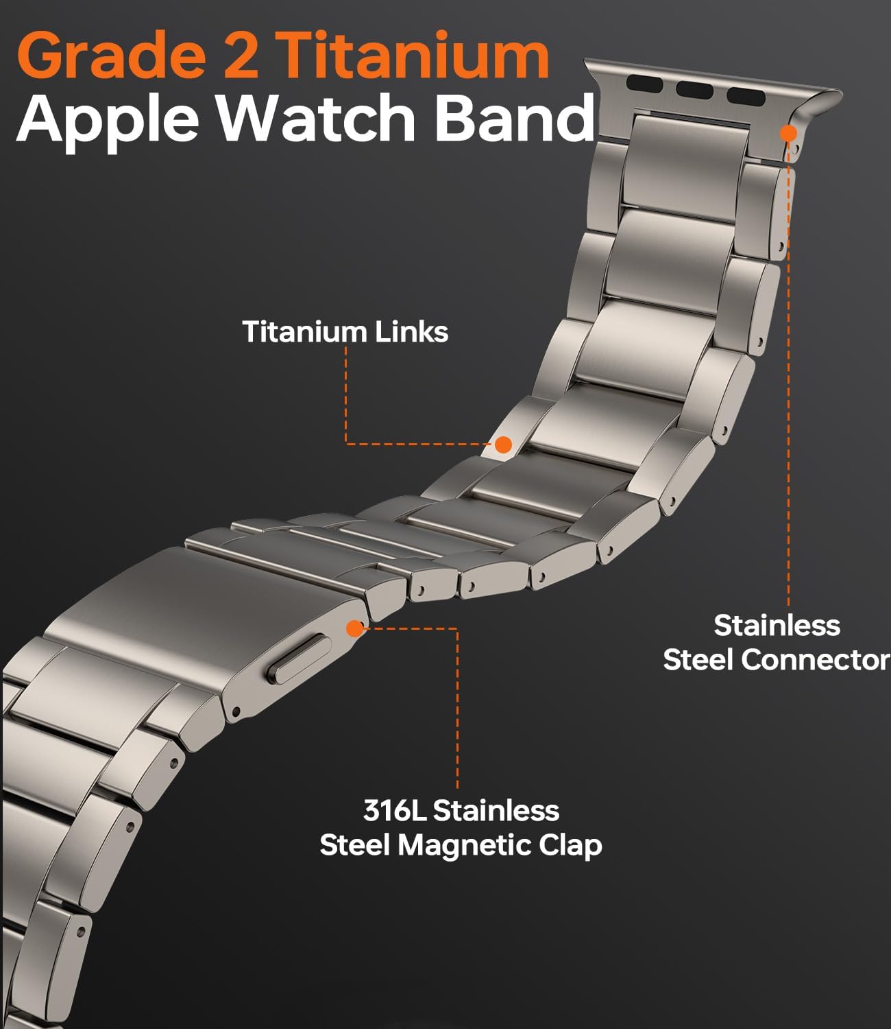 HONTECH Grade 2 Titanium Band Compatible with Apple Watch Ultra/Ultra 2 (49mm),Adjustable Titanium Apple Watch Band for Men,DLC Coating Scratch Resistant