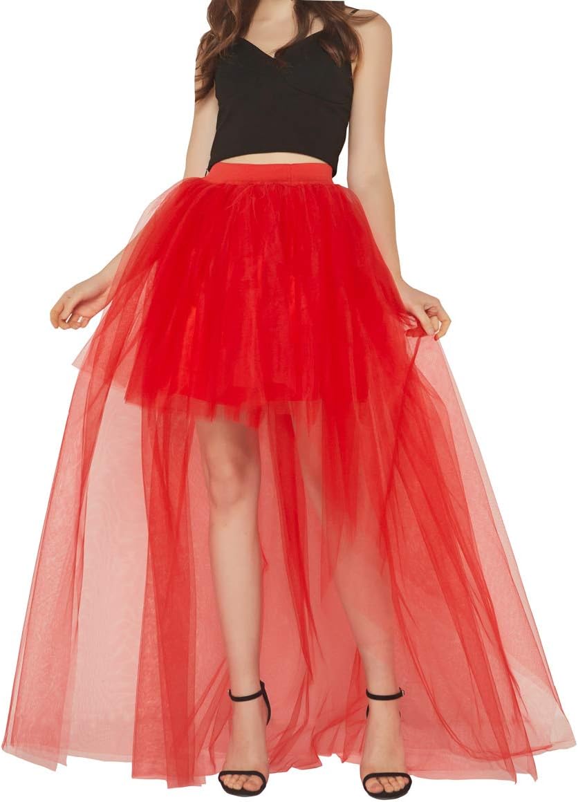 FEOYA Women High Low Tutu Skirts Layered Mesh Tulle Skirt Princess Wedding Evening Prom Dovetail Skirts