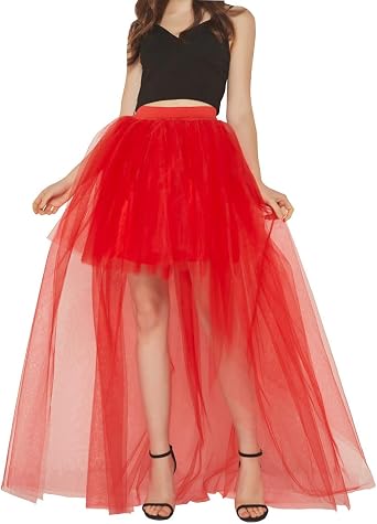 FEOYA Women High Low Tutu Skirts Layered Mesh Tulle Skirt Princess Wedding Evening Prom Dovetail Skirts