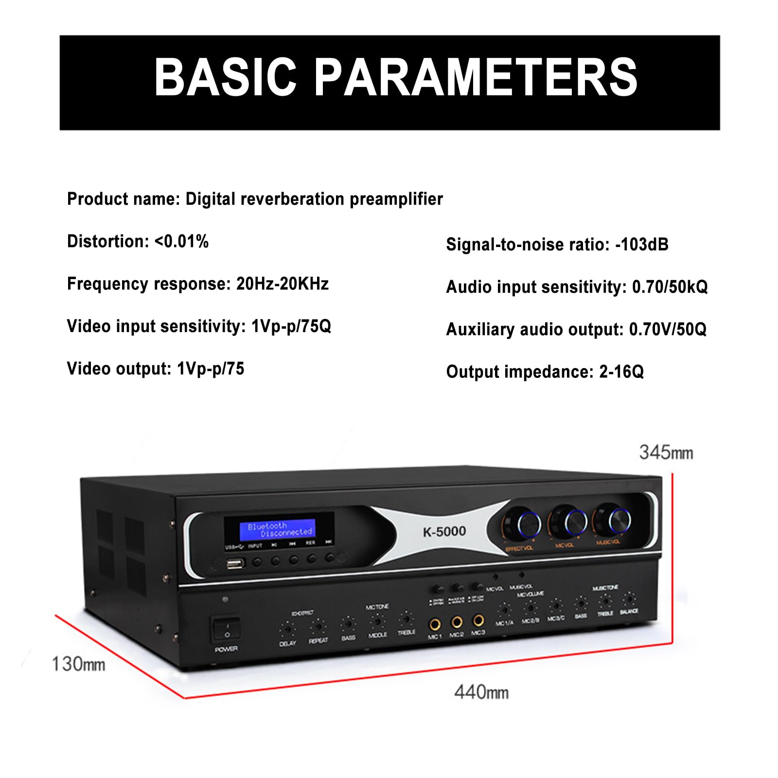 Amplificatore di potenza a doppio canale, uscita 550W*2, anti-ulula, USB/Bluetooth, ideale per KTV e sistemi audio domestici