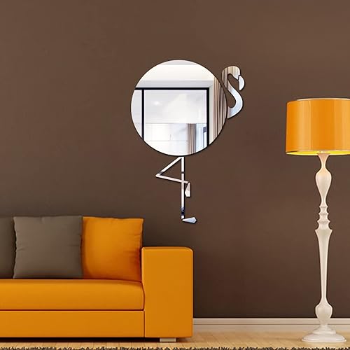 Animal Flamingo Pared 3D Pegatinas Acrílico Espejo Pared Calcomanías Decoración Extraíble para Niños Ropa de Cama Techo Decoración de Pared - Plata