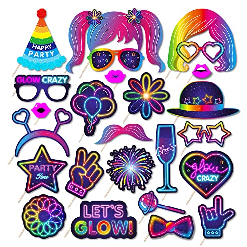 ZOOMPIL Accesorios fotografía Fiestas temáticas Foto Props de Fiesta Mixta Accesorios Photocall para Fiestas Cumpleaños Bodas Fluorescente (25 Pièces)