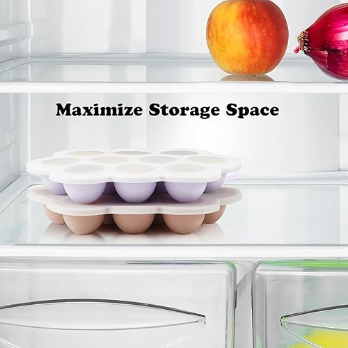 Miniatura 5 de PandaEar Paquete de 2 bandejas de silicona para congelador de alimentos para bebés con tapas, contenedor de almacenamiento perfecto para alimentos