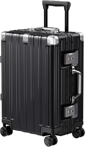 Krute Carry On Luggage PC+ABS Luggage Aluminum Frame Zipperless Lightweight Hardshell Suitcase with TSA Lock Spinner Wheels 20 Inch Black