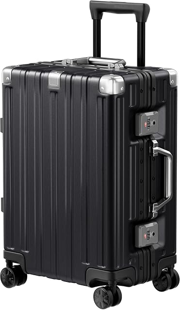 Krute Carry On Luggage PC+ABS Luggage Aluminum Frame Zipperless Lightweight Hardshell Suitcase with TSA Lock Spinner Wheels 20 Inch Black