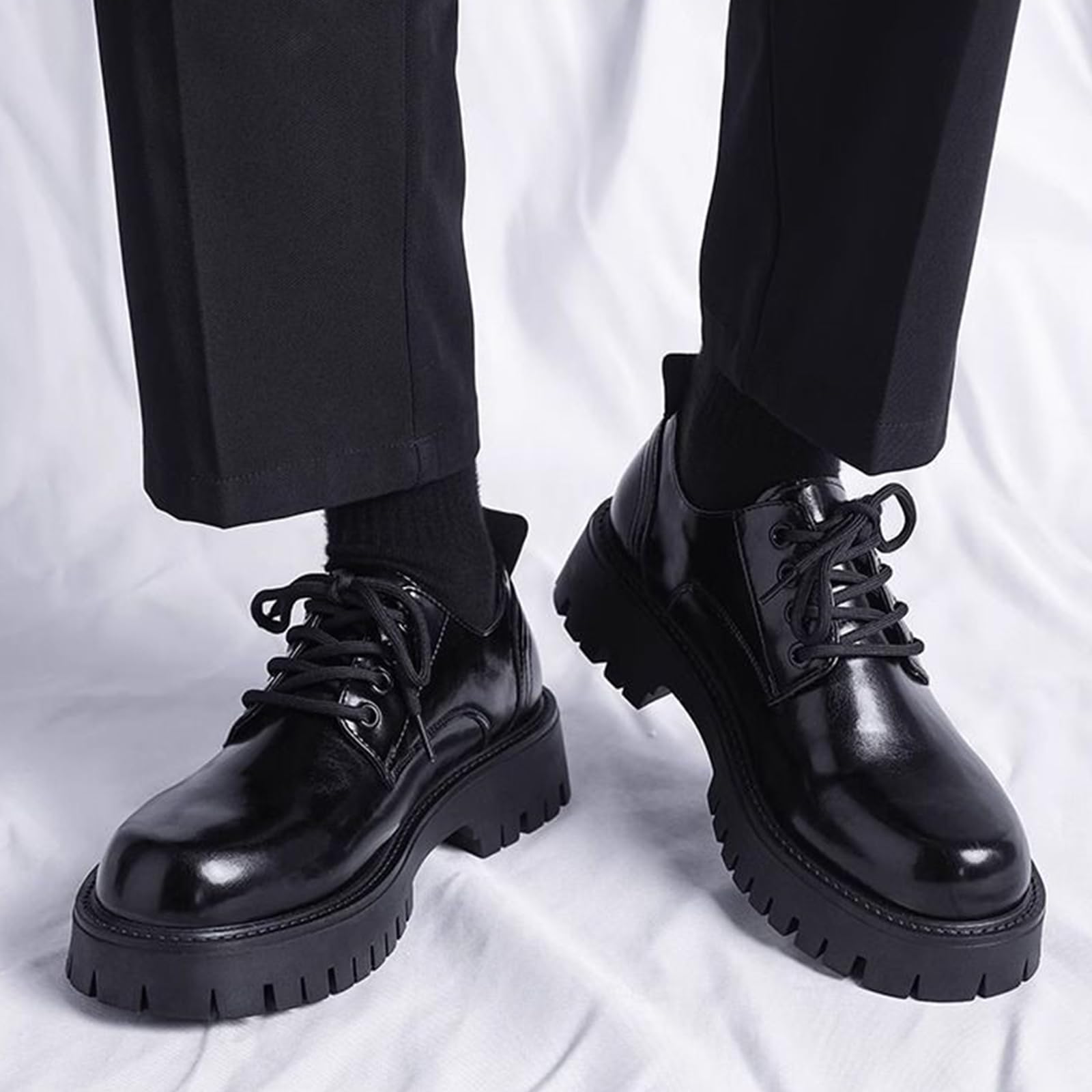 Scarpe Oxford con Plateau da Uomo Punta Tonda Scarpe Eleganti
