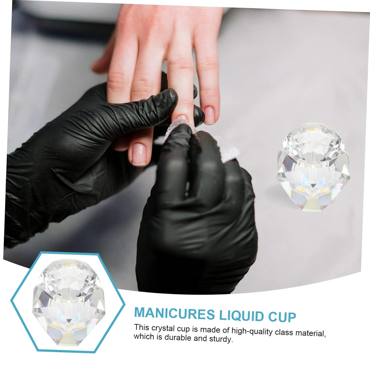 Nail Liquid Crystal Cup with Lid High- Octagonal Glass Bowl for Manicure Powder 1-Piece Nail Art Accessory and Home Use