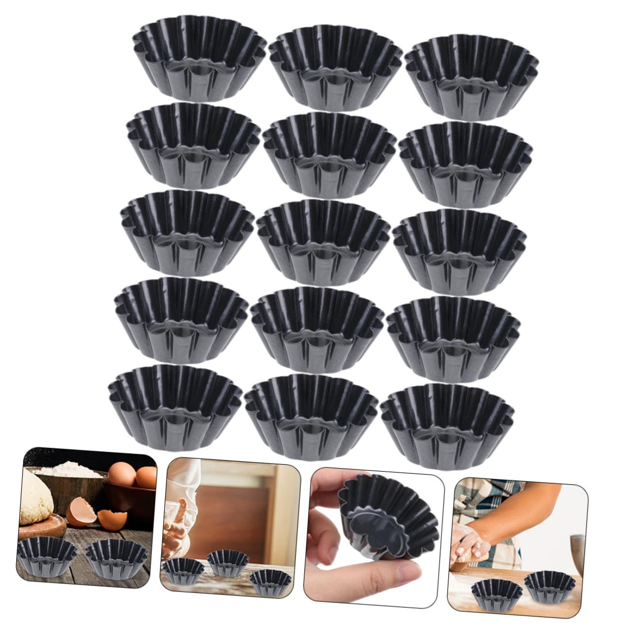 15 piezas Molde para Tartaletas de Huevo de Acero al Carbono de Antiadherente Resistente Gran Conductividad Térmica Accesorio de Repostería Multifunción para Cupcakes y Tartas