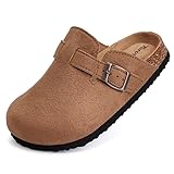 Torotto Kids Suede Clogs Cork Footbed Toddler Slippers with Arch Support & Adjustable Straps for Boys Girls Indoor & Outdoor (JC-Khaki, 34)