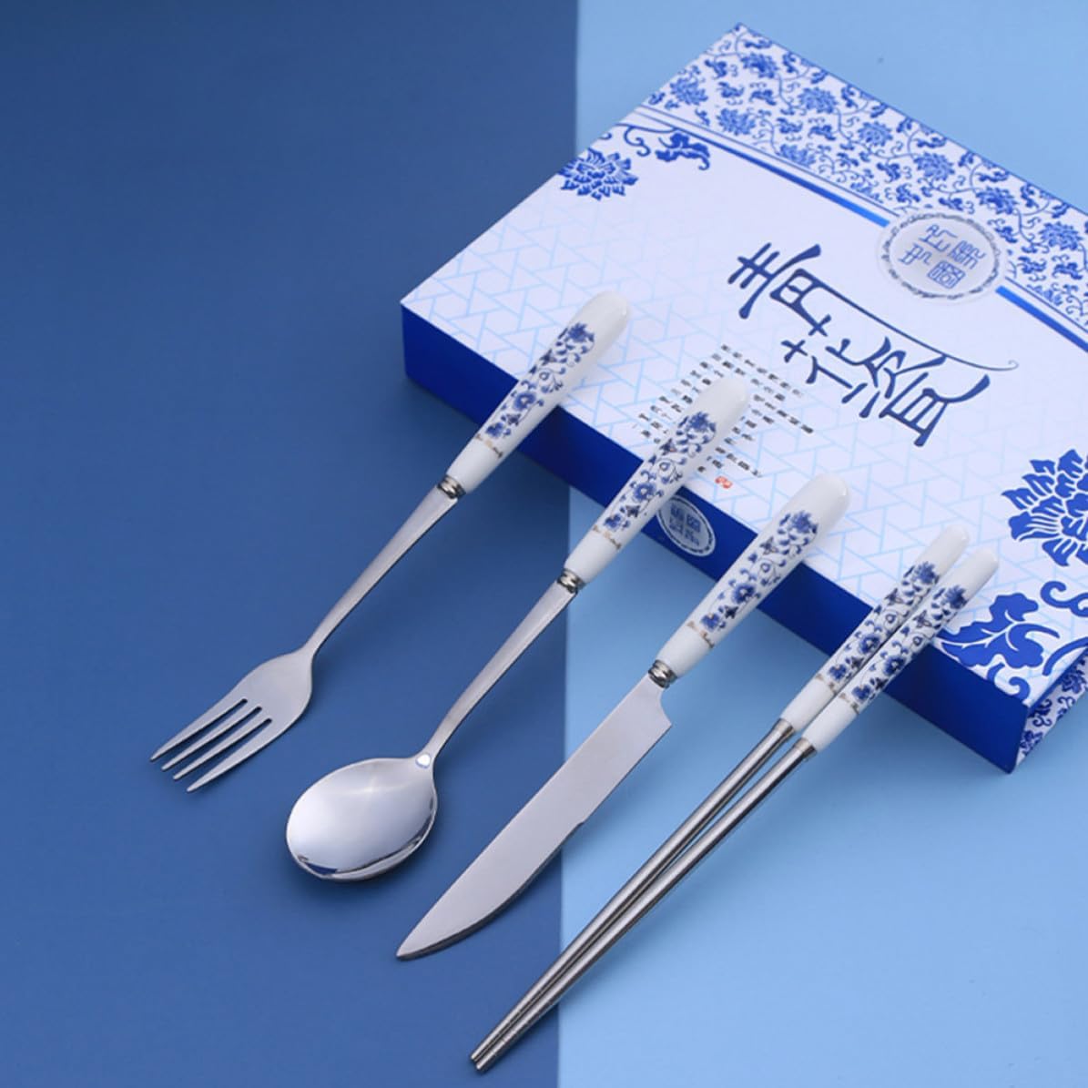 Mobestech Stainless Steel Flatware Serving Set Porcelain Handle, Convenient and Practical Tableware for Celebrations and Birthday Party, Classic White Reusable Cutlery for Adults